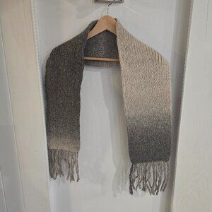 New Handmade Mexican Artisan Wool Scarf Ombré Gray/Beige